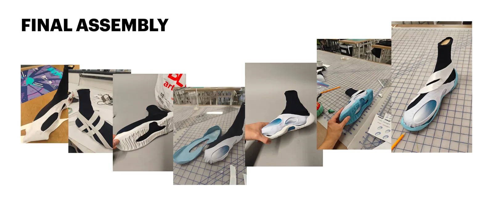 Picture of the steps for the final assembly of the physical prototype of the shoes