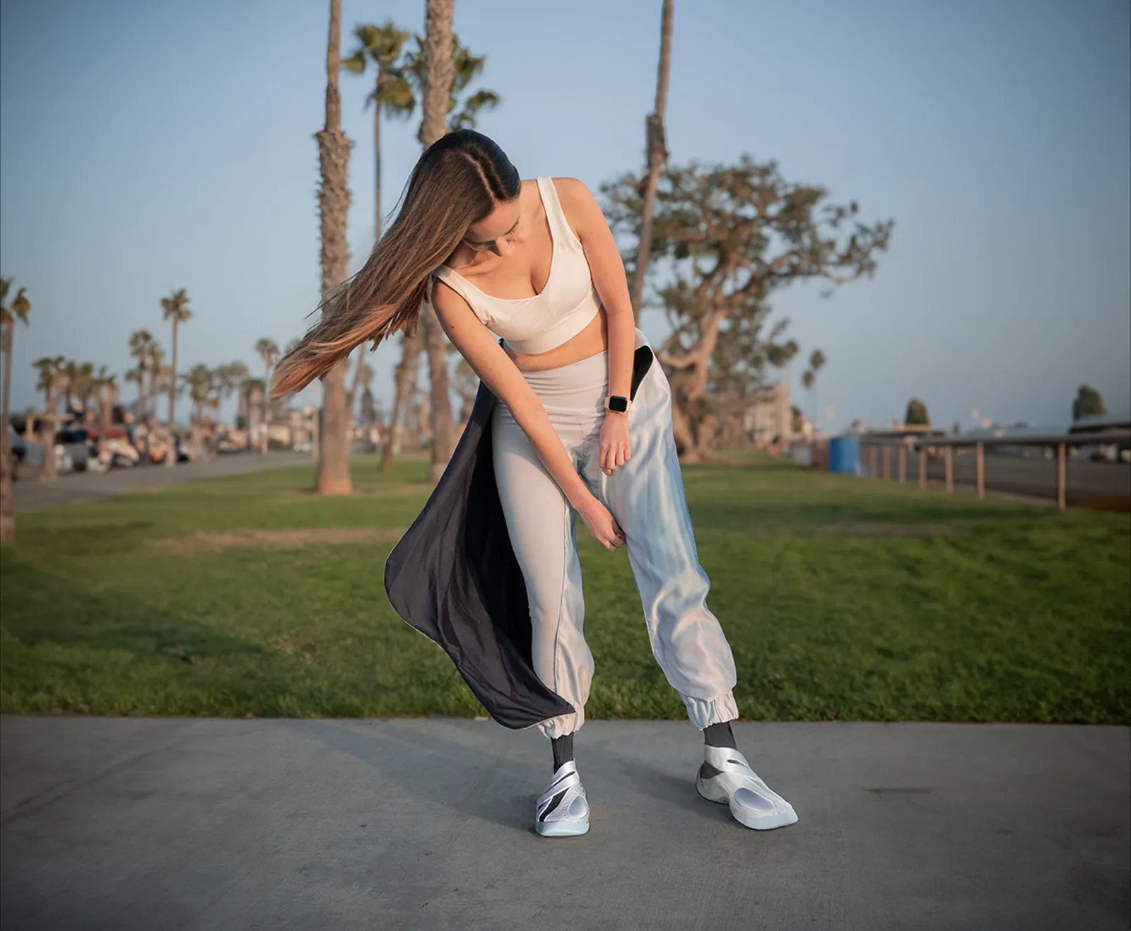 Large picture of the pants and shoes together on a model